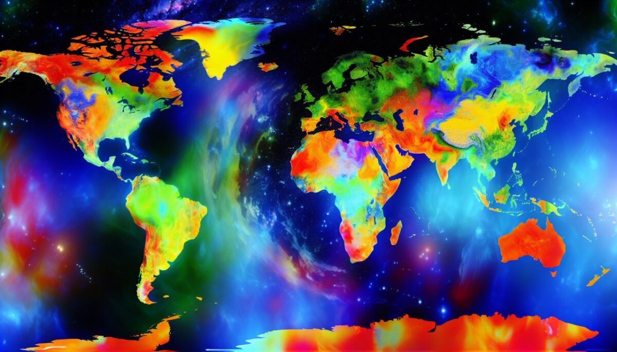Une carte du monde avec des zones colorées pour indiquer les niveaux de menace dus au réchauffement climatique.