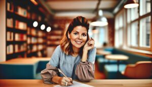 zoom sur une belle femme qui écrit avec un stylo bille