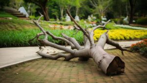 arbre mort couché au sol dans jardin