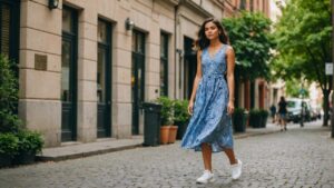 Robe et baskets : l'art de mêler féminité et confort pour un look sensationnel