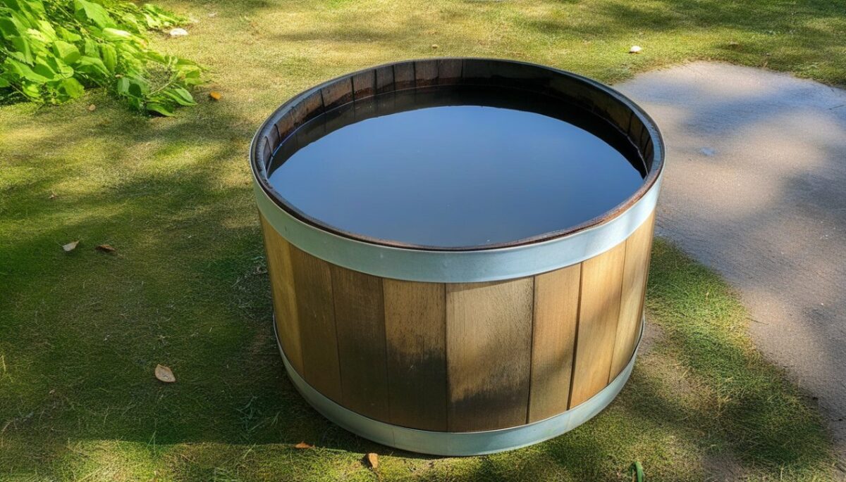 tonneau ouvert rempli d'eau de pluie