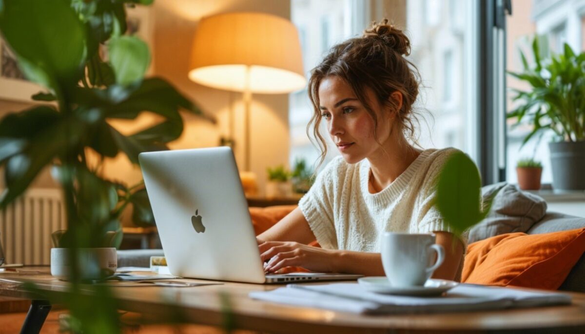 un femme devant son ordinateur portable