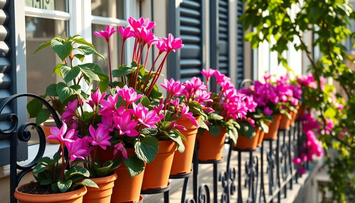 cyclamens sur un balcon